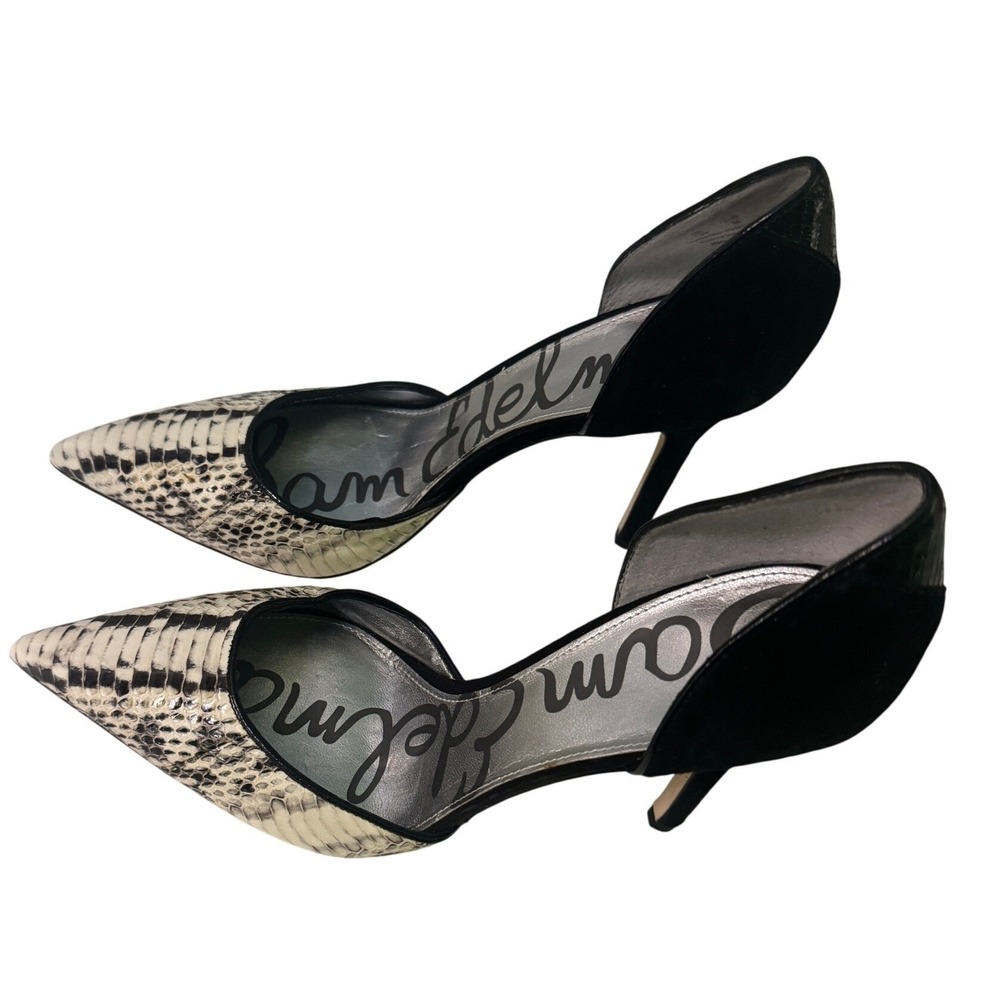Sam Edelman Black and Snakeskin Pointed Toe D'Orsay Heels
